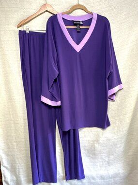 Antthony Purple 2-Piece Pant Set – V-Neck Tunic & Wide Leg Pants – Size XL